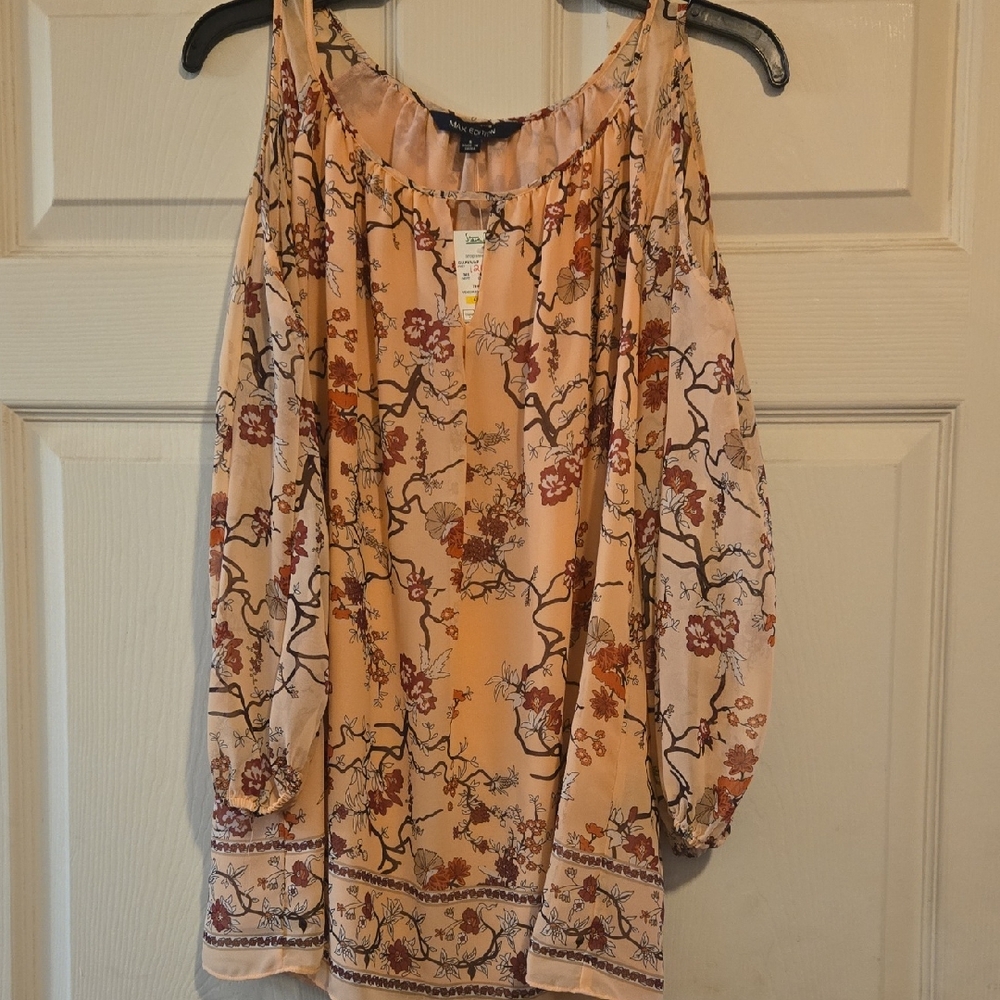 Max Edition Orange and Pink Flutter Sleeve Blouse